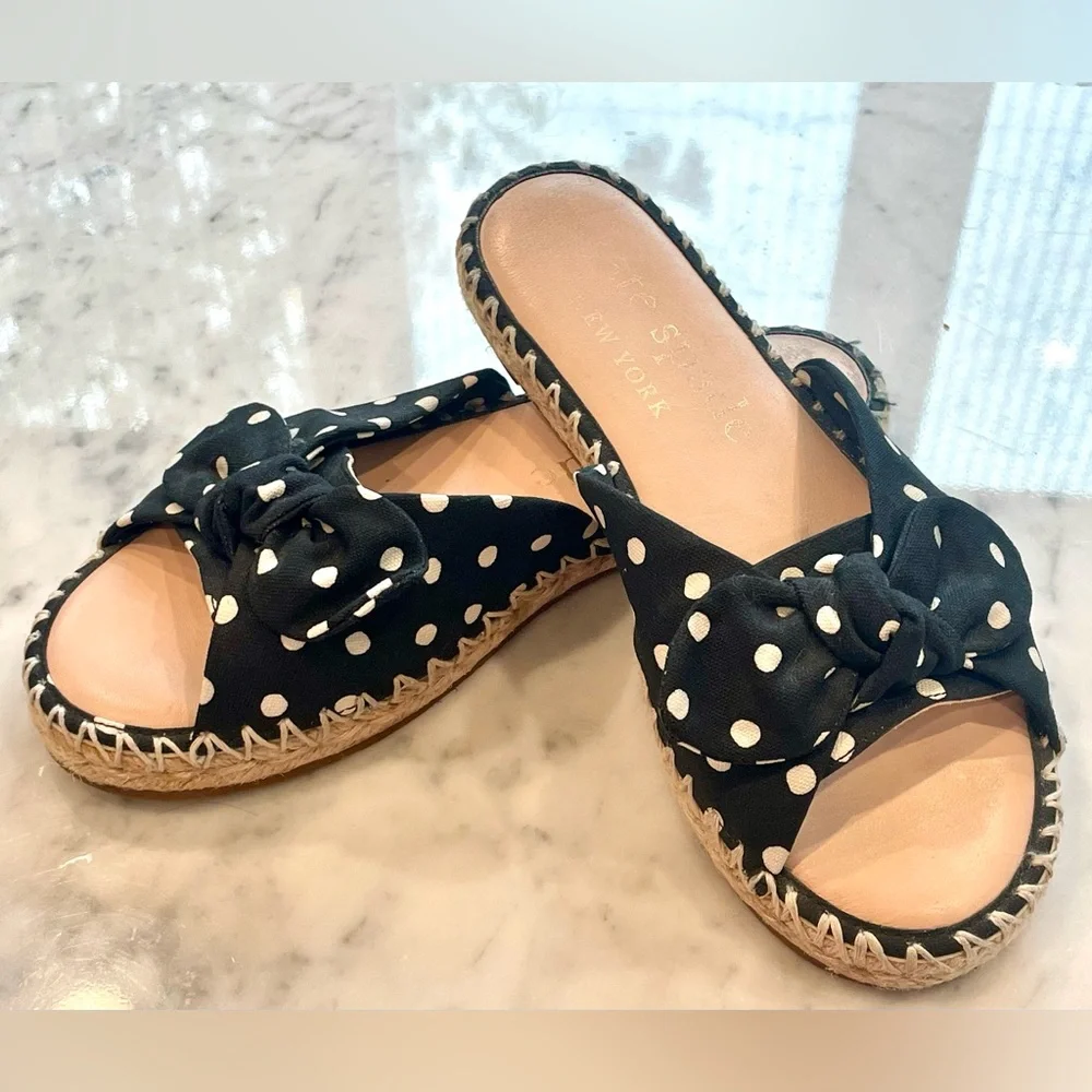 Kate Spade Espadrille Slides, Polka Dot Cotton, bows, 7, EUC